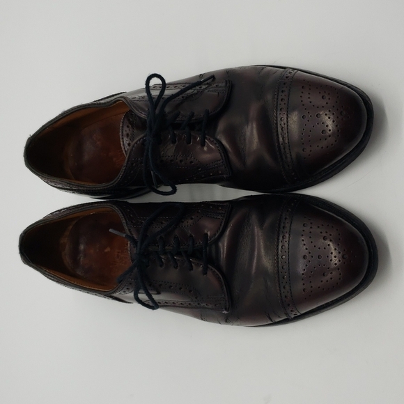 𝅺allen Edmonds Sanford Men 8D burgundy dress shoes cap toe lace up oxford brogue - Picture 2 of 9